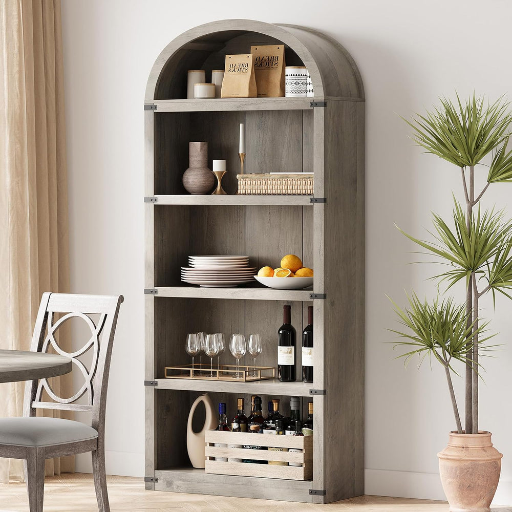GarveeHome Bookcase 5 Shelf Arched Bookshelf 71.65 in Tall Bookcase Farmhouse...