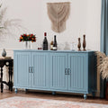 Sideboard Buffet Cabinet with 4 Doors, Vintage Coffee Bar Station, Blue