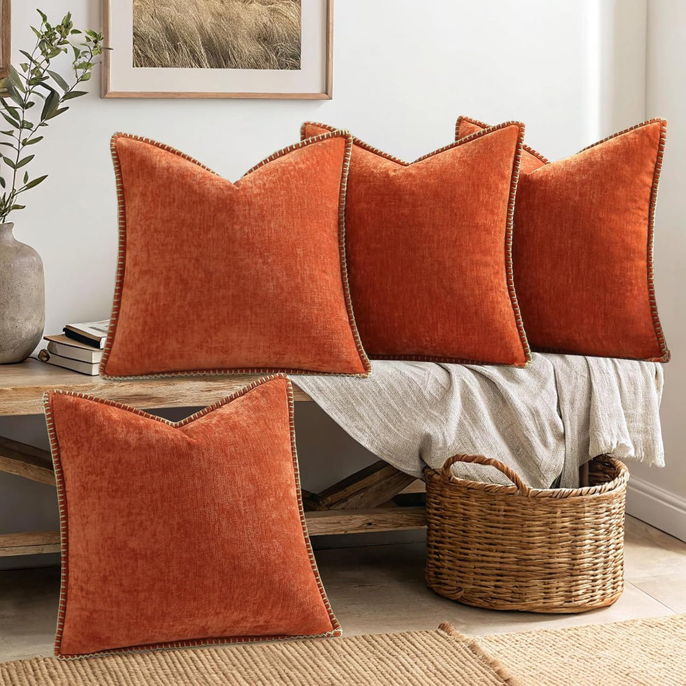 decorUhome Fall Soft Decorative Chenille Throw Pillow Covers 18x18 Set of 4