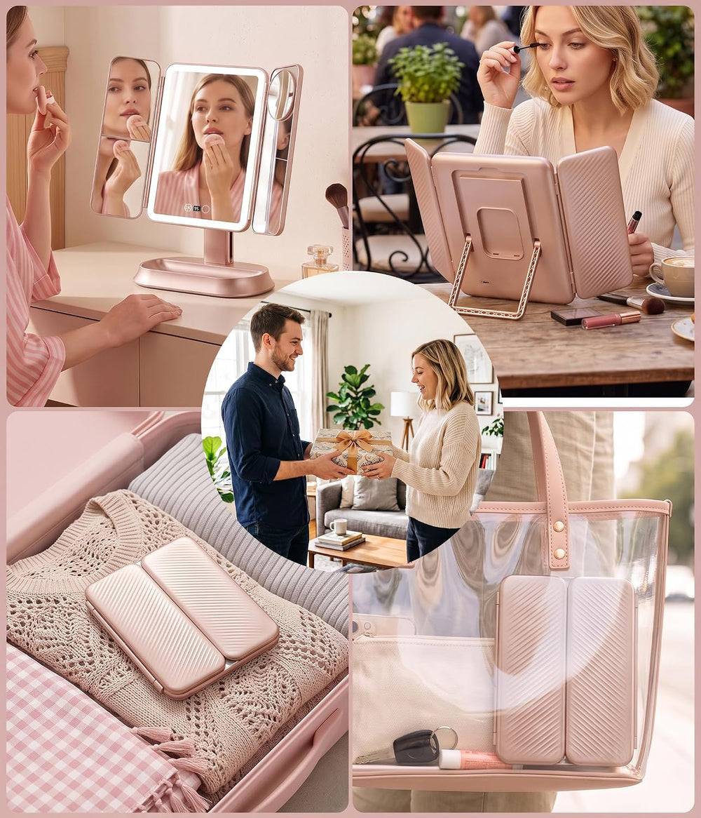 Makeup Mirror With Lights, Magnifying Vanity Mirror, Trifold Travel Mirror