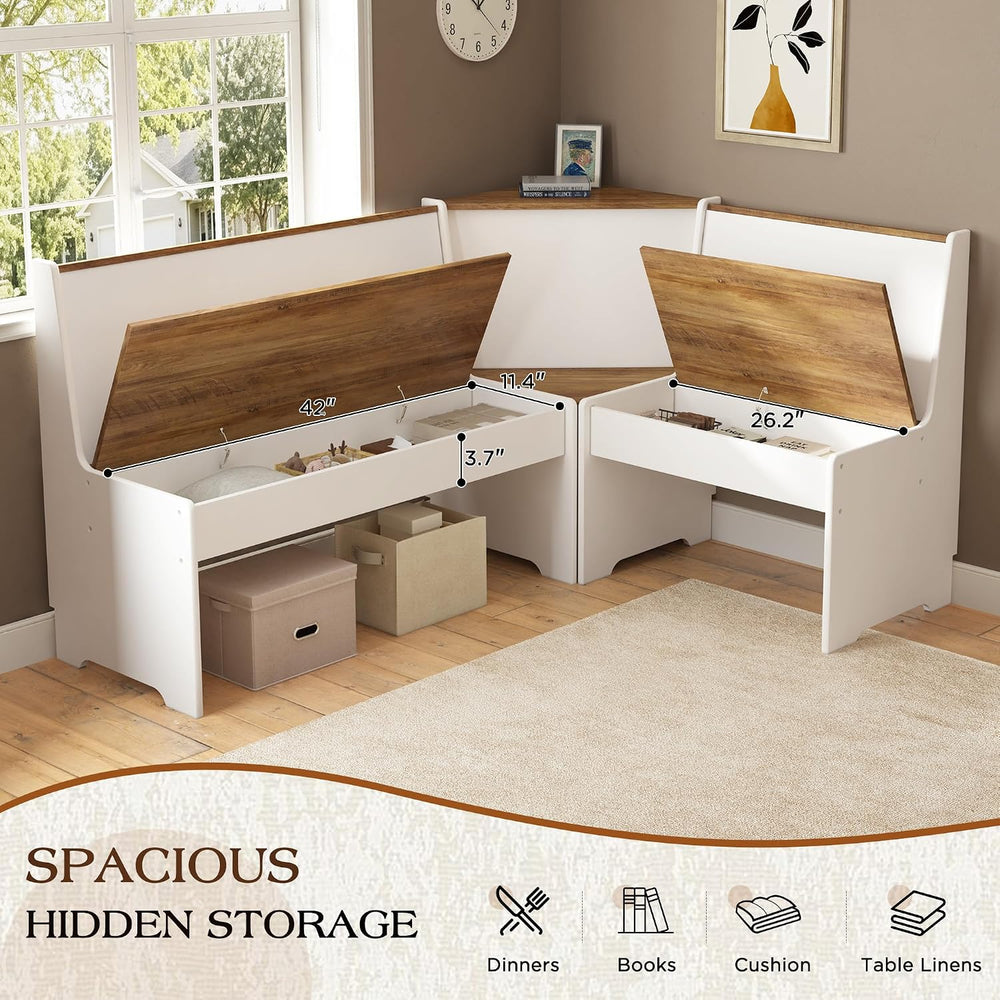 LUXOAK 3-Piece Corner Dining Set with Hidden Storage, White & Barnwood