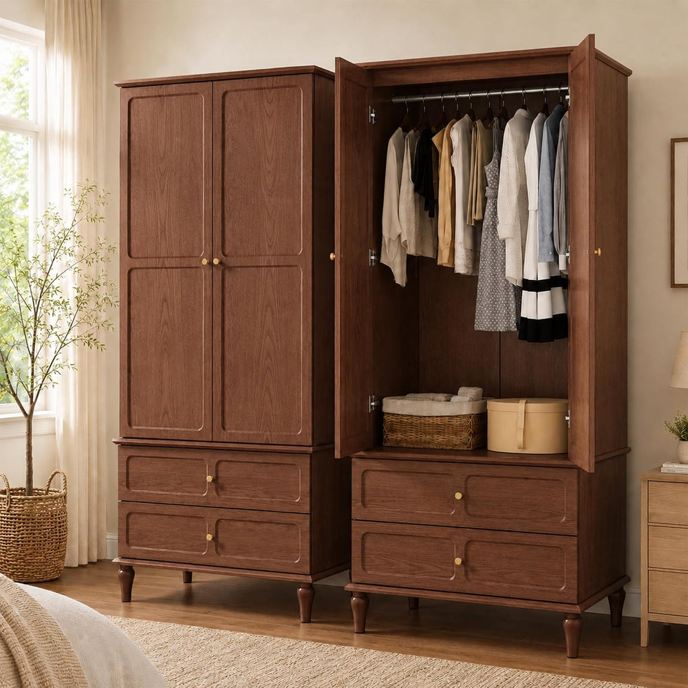 HLR 71" Wardrobe Closet Mid-Century Modern Style,Brown