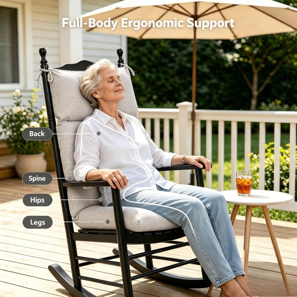 QILLOWAY Outdoor Rocking Chair Cushion 43x21 Inch, 100% Polyester Waterproof ...