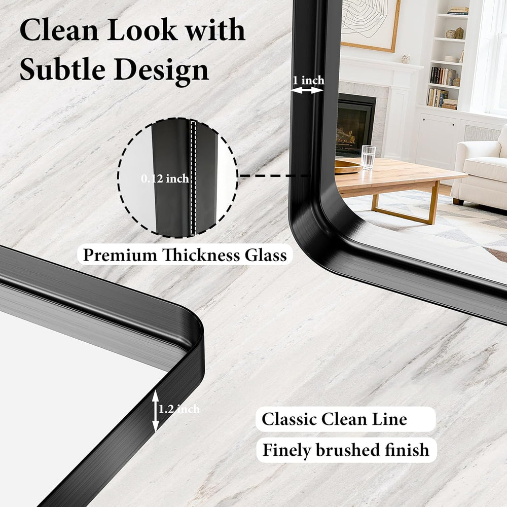 Black Metal Vanity Rounded Rectangle Bathroom Mirrors for Over Sink Wall