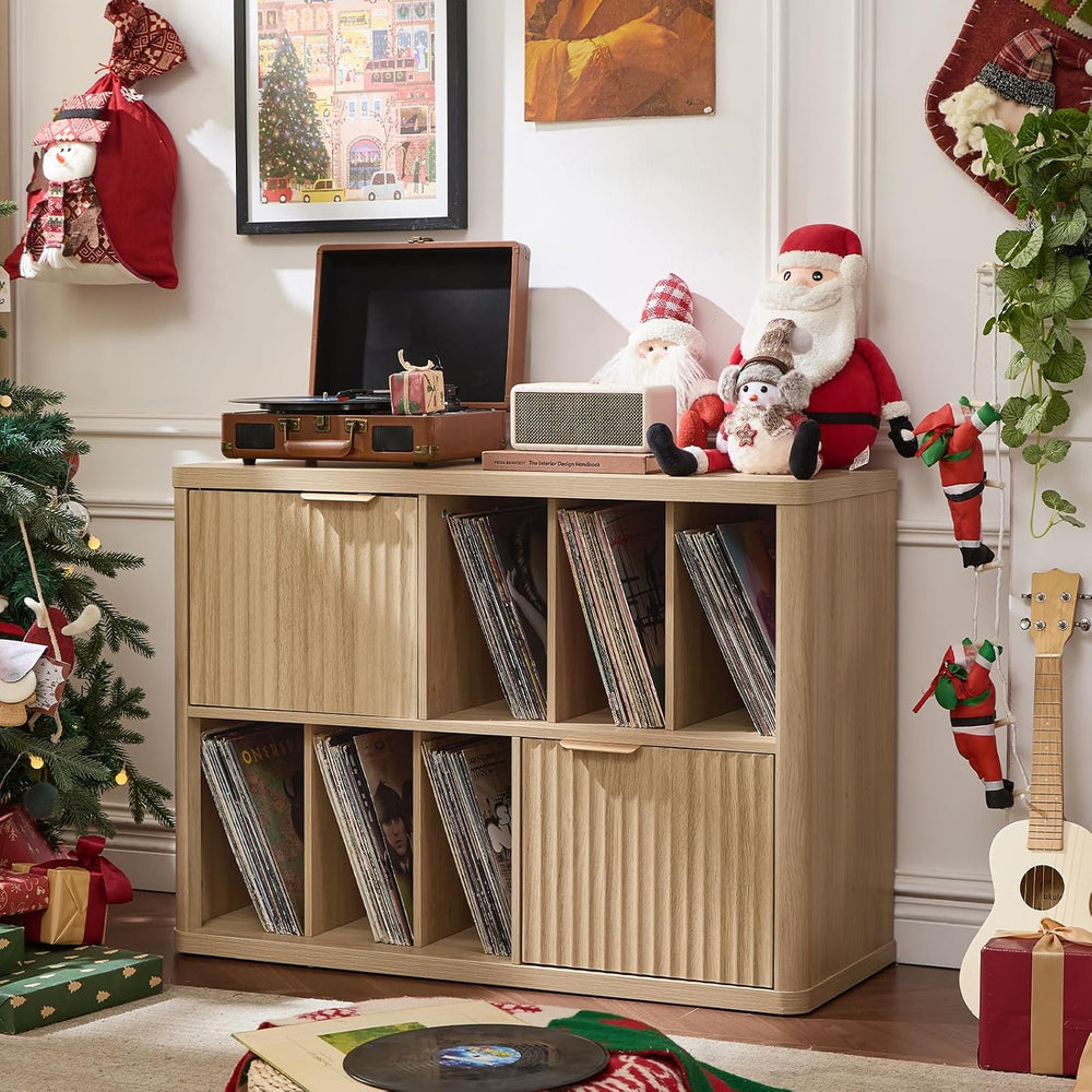 LEYAOYAO Large Record Player Stand with Vinyl Storage Up to 450 Albums, Wood ...