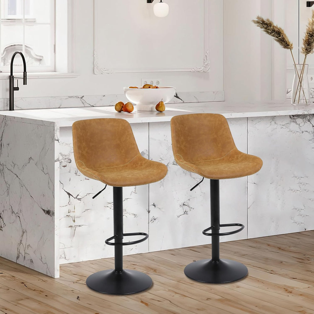 Swivel Bar Stools Set 2, Adjustable Suede-Like Leather Stool Yellow