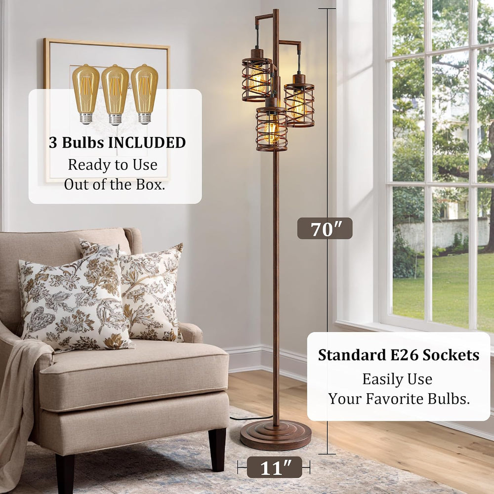 70" Farmhouse Dimmable Tree Floor Lamp, Floor Lamp for Living Room, Brown