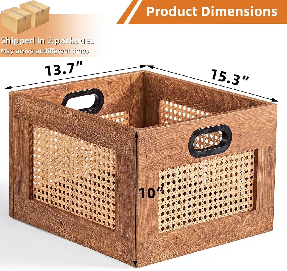 LELELINKY 2 Pack Vinyl Record Storage Crates, Rattan Vinyl Record Holder