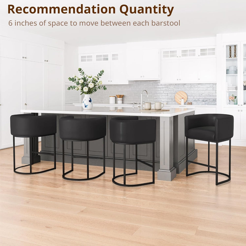 LUE BONA Counter Height Bar Stools Set of 2, Modern Barrel Counter Stools wit...