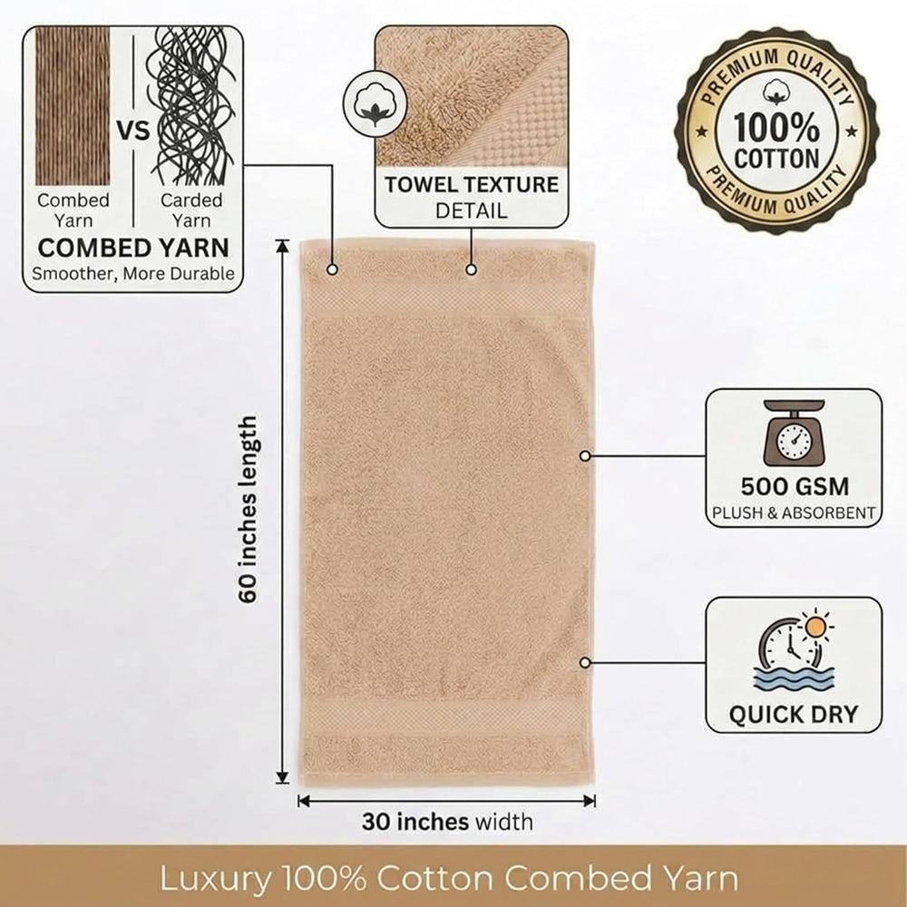 100% Cotton Soft Luxury Bath Towels Set of 2, Lightweight, Quick Dry, Beige