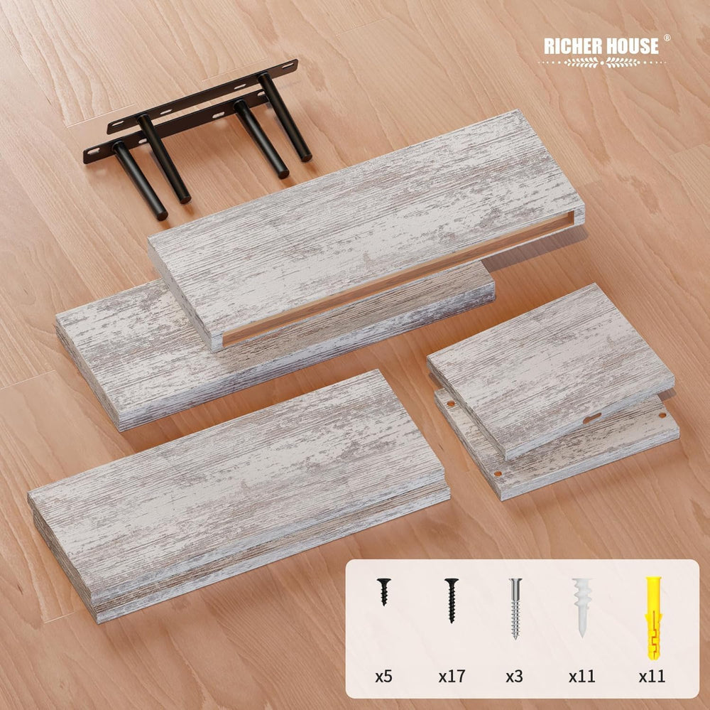 RICHER HOUSE 3-Set Rustic White Floating Shelf, Bathroom Shelf Over Toilet