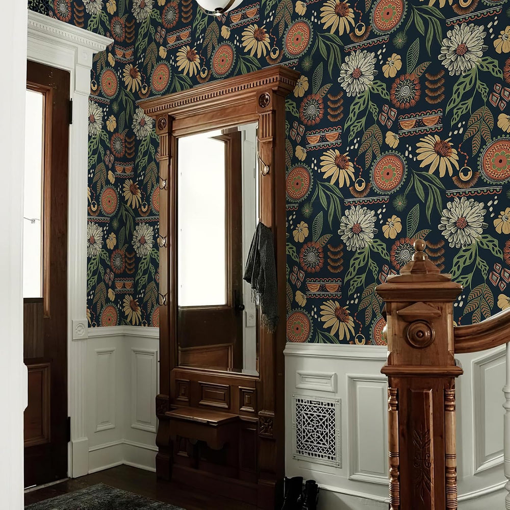 Simon&Siff Boho Sun Floral Retro Peel and Stick Wallpaper 17.3" x 80...