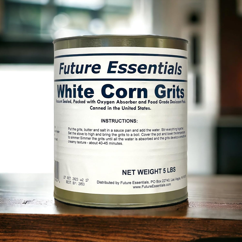 Future Essentials White Corn Grits – #10 Size Can, 30-Year Shelf Life