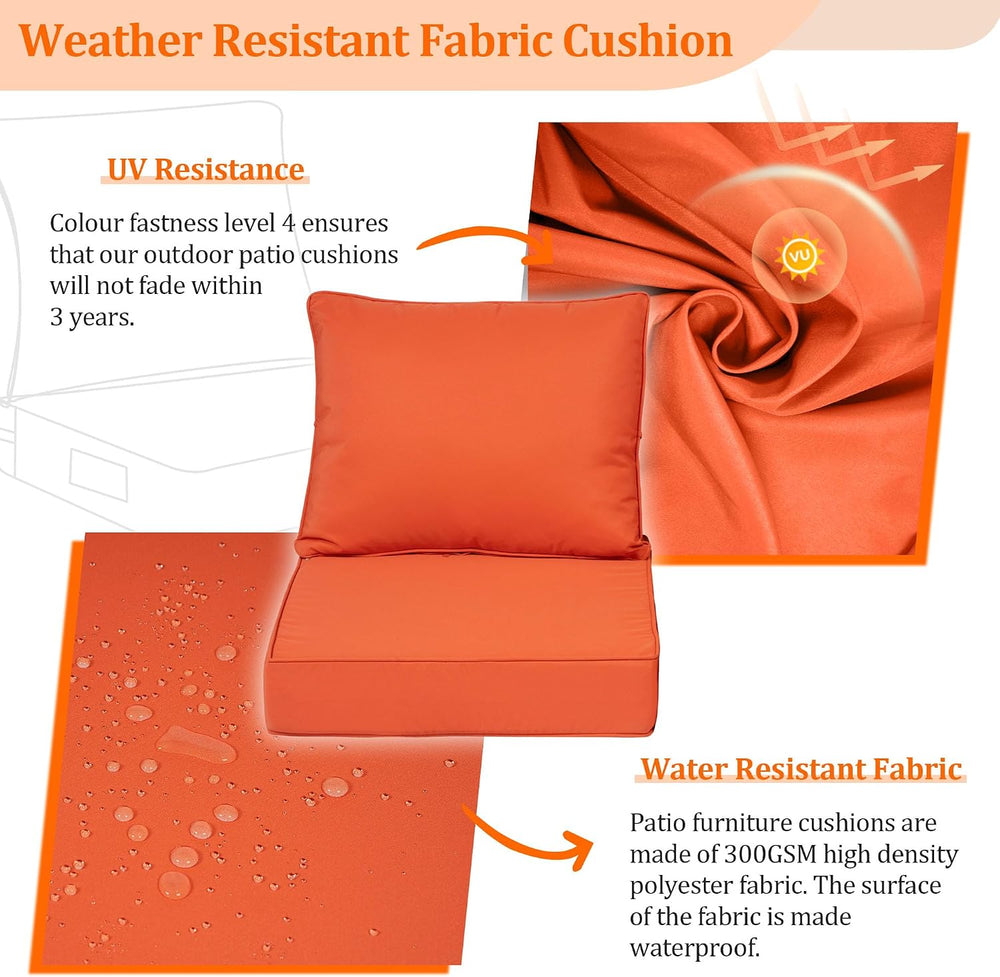 Outdoor Chair Cushions with Back, 22x24x4in, Orange, 2 Set