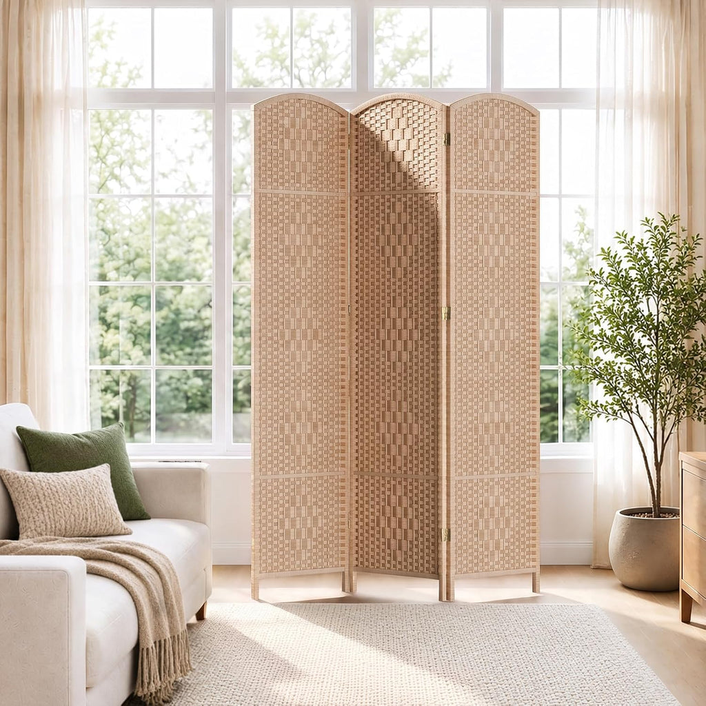 TEAKMAMA Room Divider,Folding Privacy Screen,3 Panel Wall Divider,Natural