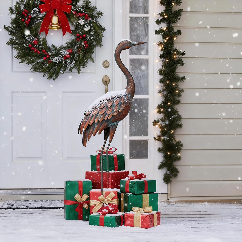 chisheen Outdoor Garden Crane Statues and Sculptures Metal Yard Art Statue fo...