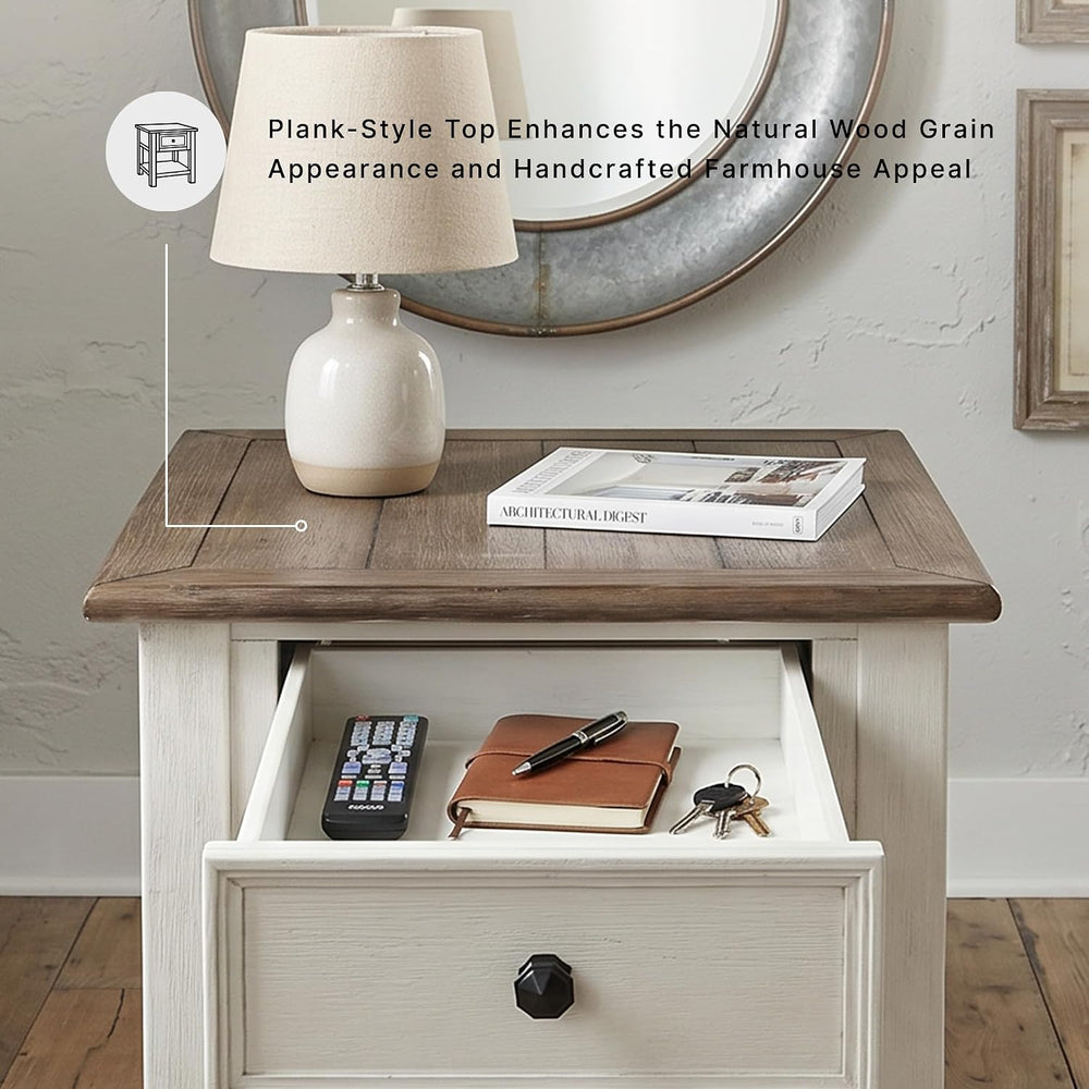 Signature Design by Ashley Farmhouse End Table with Drawer, Antique White