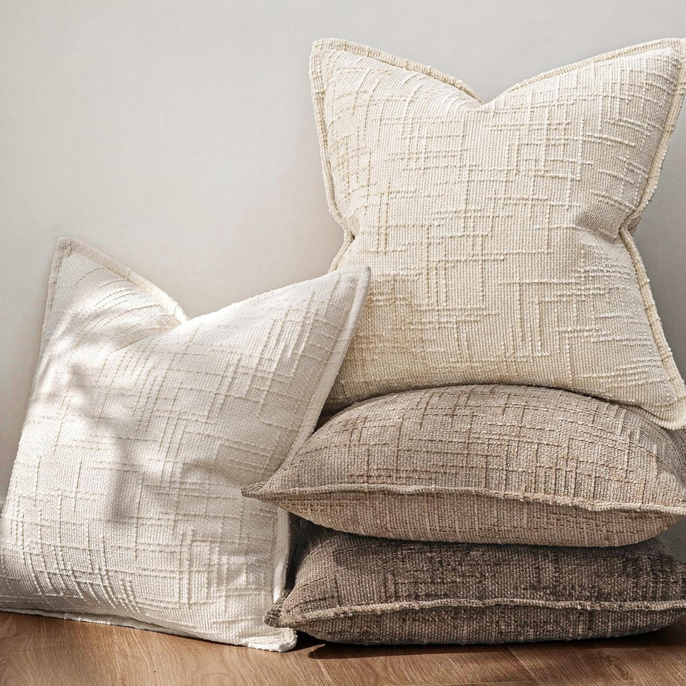 MIULEE Slubby Textured Decorative Euro Pillow Covers Cream White 22x22
