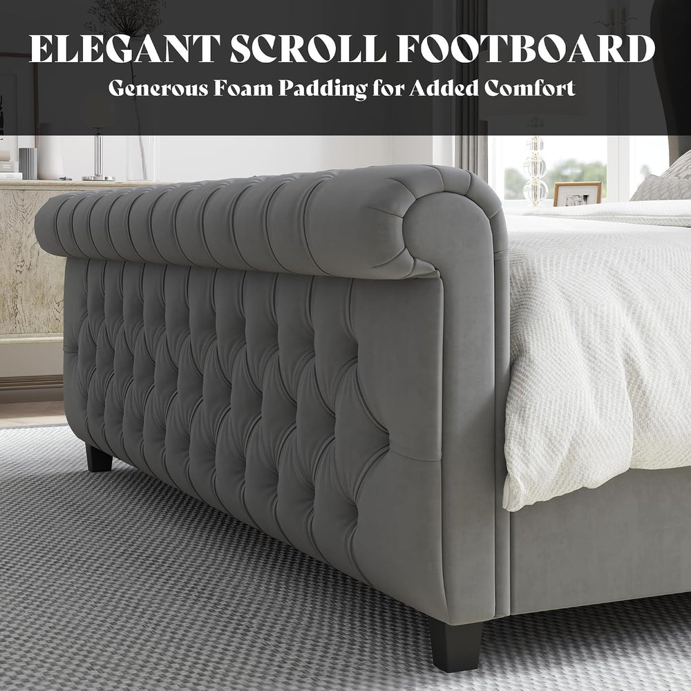 AMERLIFE California King Upholstered Sleigh Bed Frame with Headboard