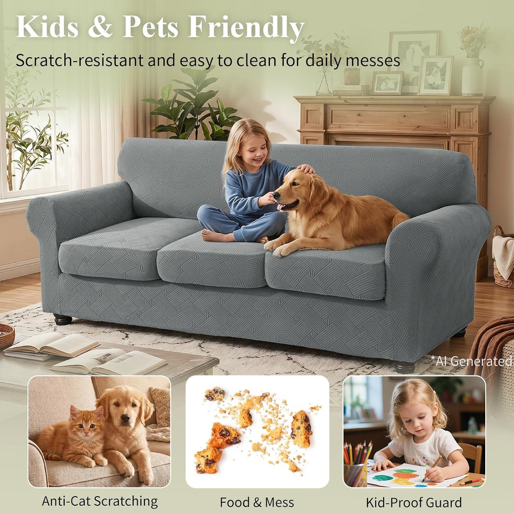 XINEAGE Stretch Sofa Cover 2 Piece Couch Chair Cover for Dogs,Light Gray