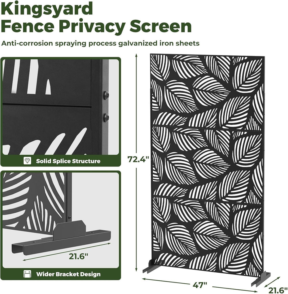 Kingsyard 72x47 Inch Metal Privacy Screen Outdoor Freestanding