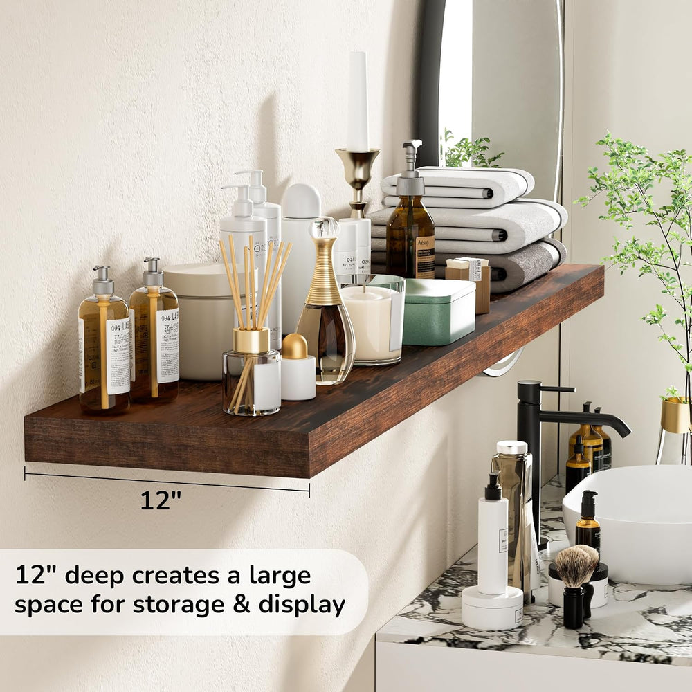 Fun Memories 55 Inch Floating Shelves - 12 Inch Deep Rustic Wooden Wall Shelv...