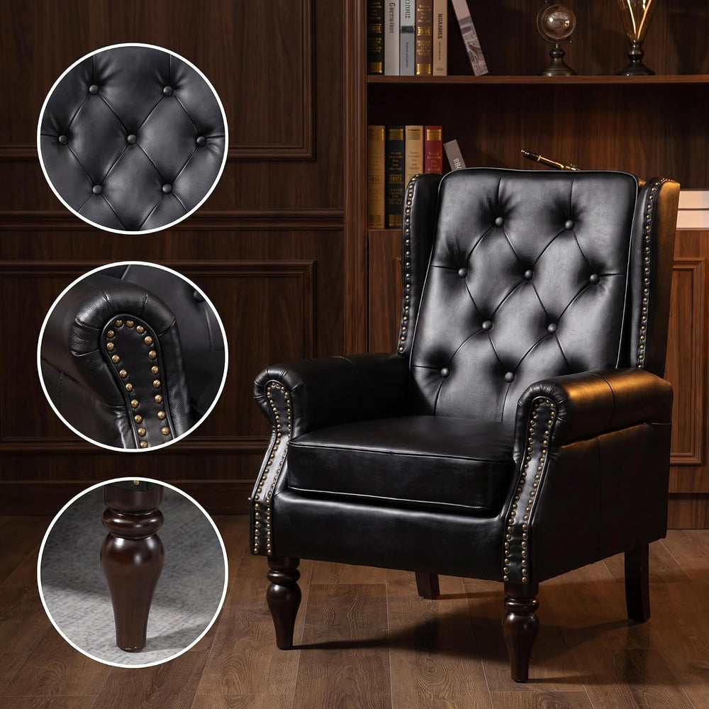 Single PU Recliner Chair, Diamond Quilted Accent Armchair, Black