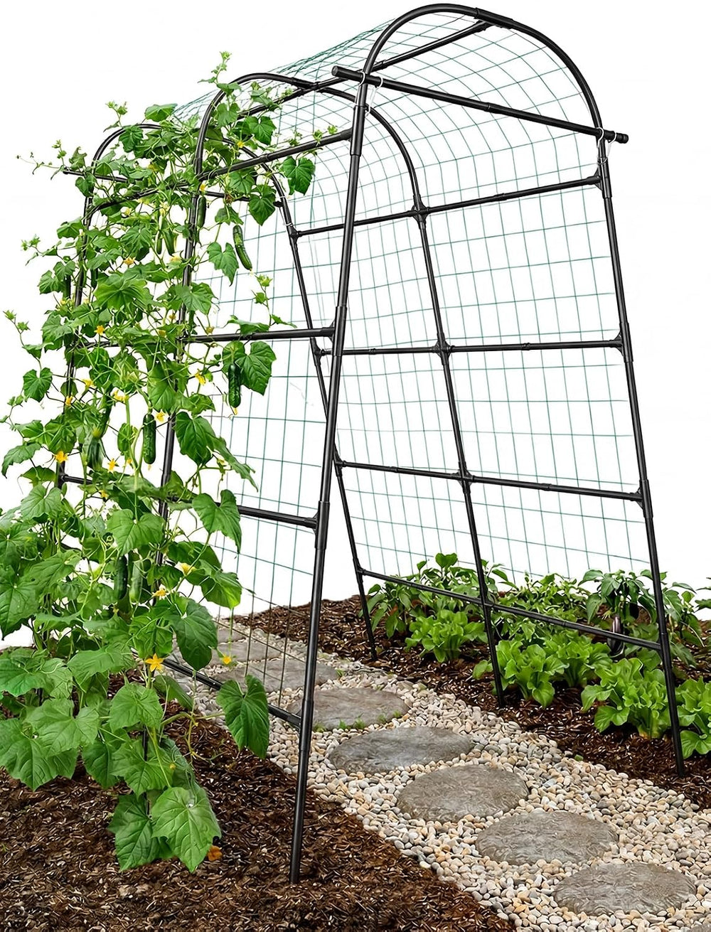 GOJAWAY 7*5.4* 5FT Arch Metal Garden Trellis,Outdoor Climbing Support Frame