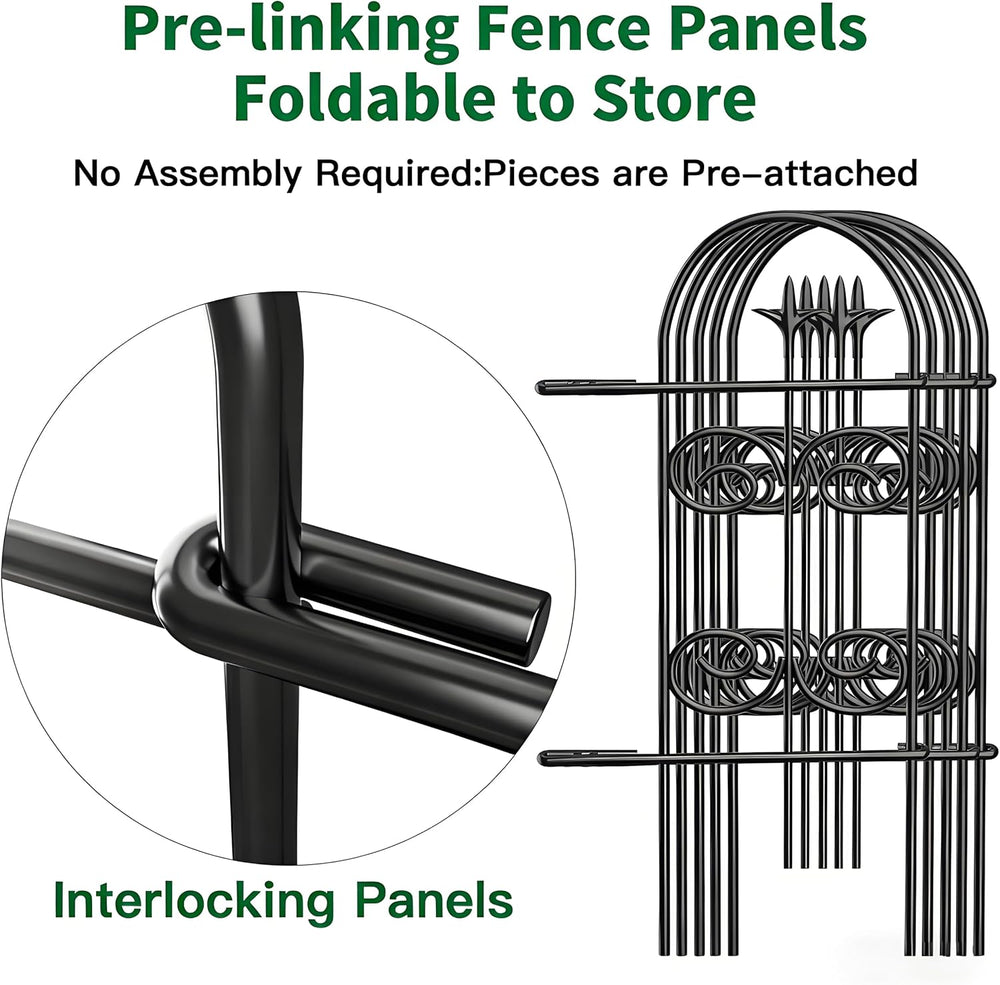 AMAGABELI 8 Panels 24in(H)×10ft(L) Decorative Garden Fence No Dig Rustproof M...