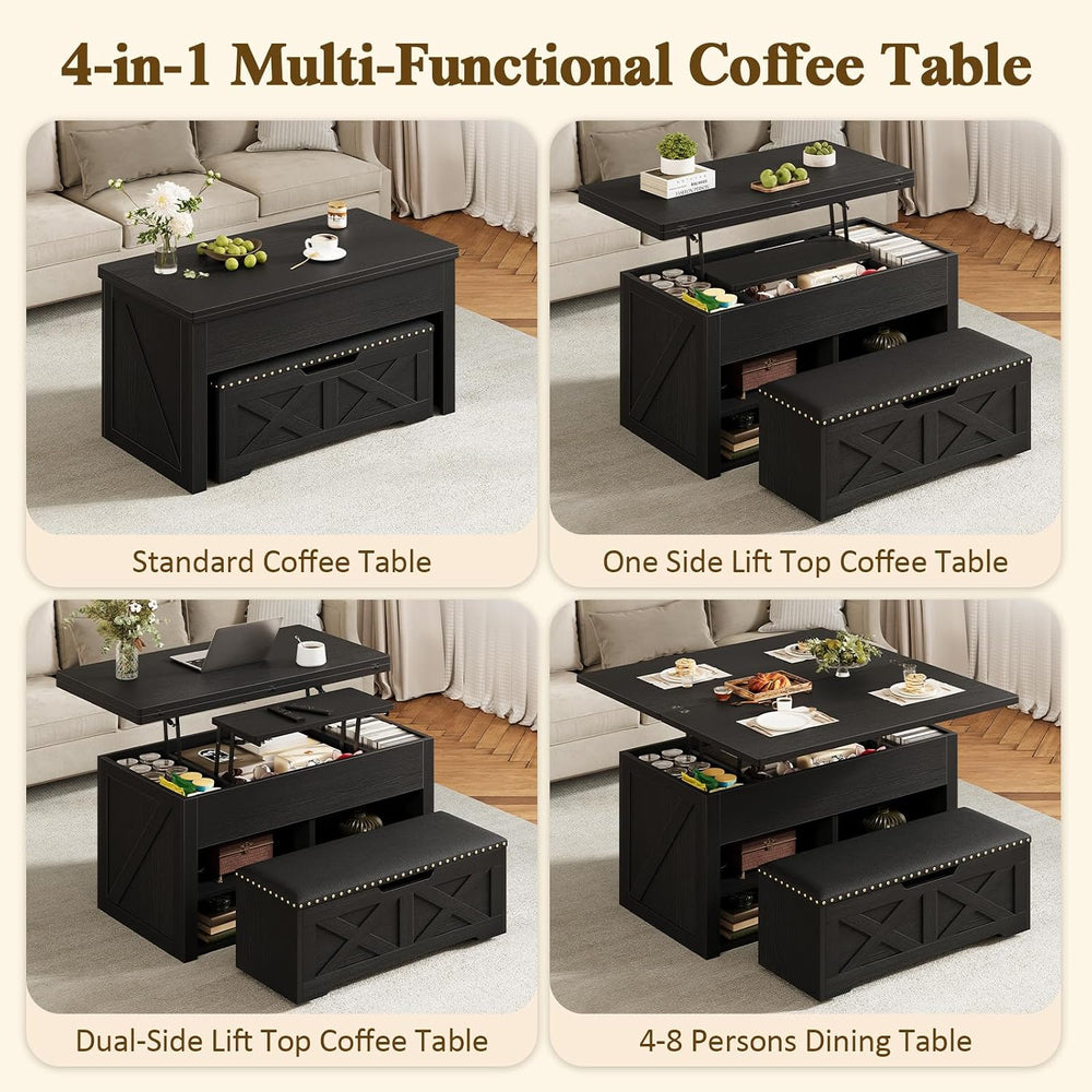 Lift Top Coffee Table with Bench, 4-in-1 Convertible Design