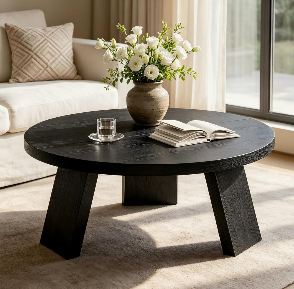 Garvee 33.5" Modern Round Coffee Table for Living Room, Black