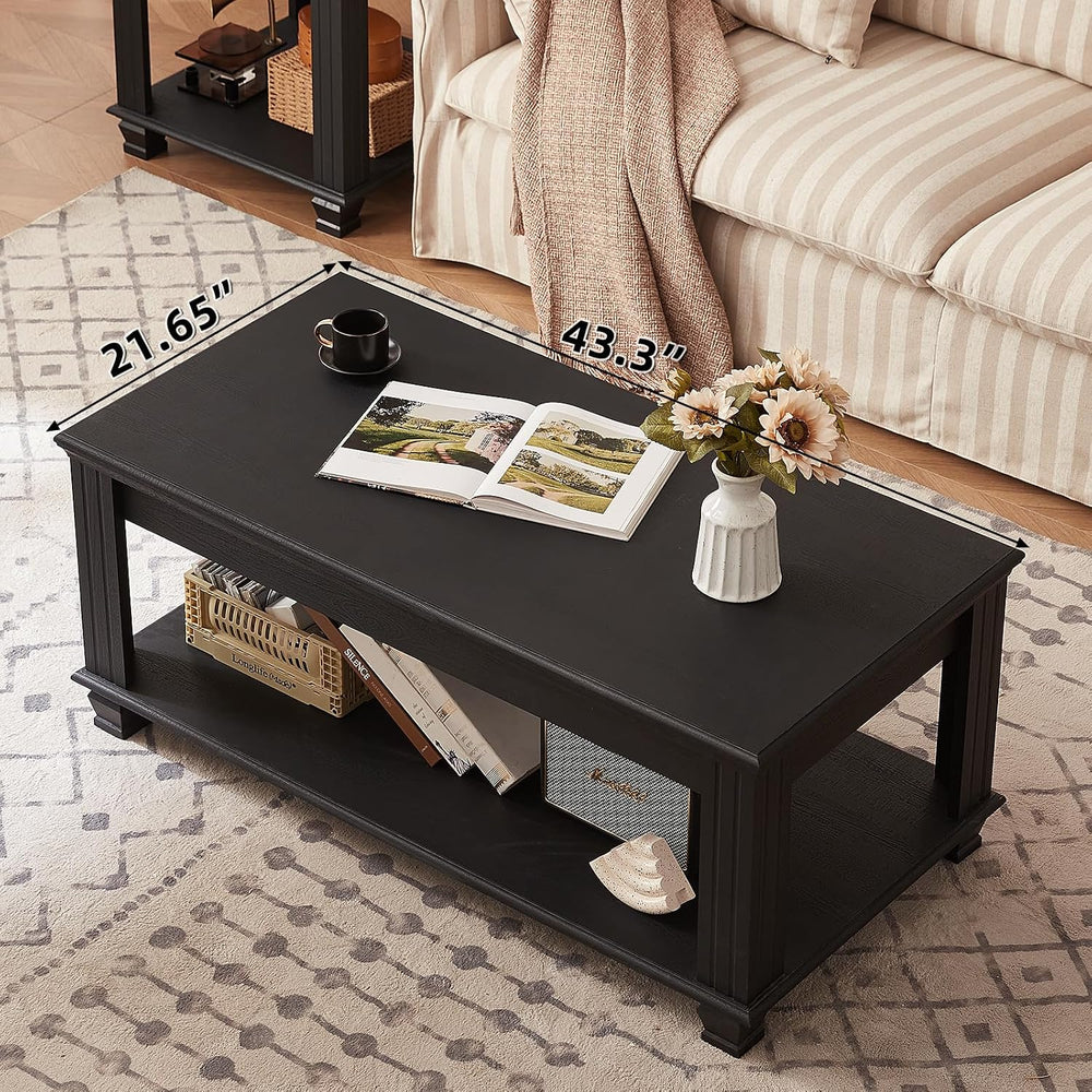 SAVOR LIFE Farmhouse Coffee Tables for Living Room, Black