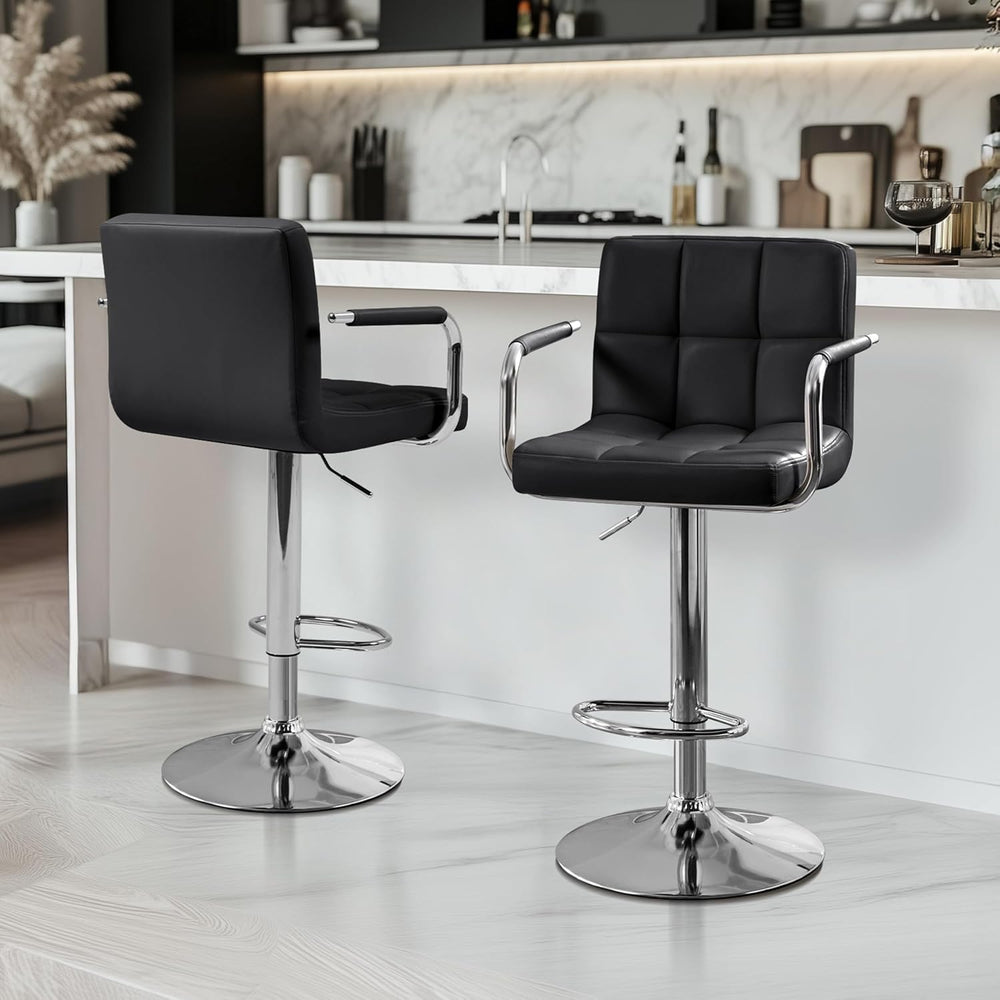 Yaheetech Bar Stools Set of 3, Swivel with Backs, Adjustable Height, Black