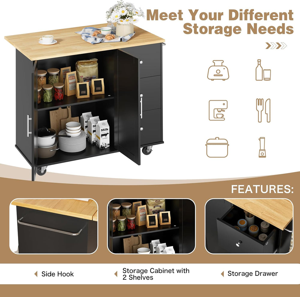 Shintenchi Kitchen Island w/Dropleaf Rolling Kitchen Table w/Seating