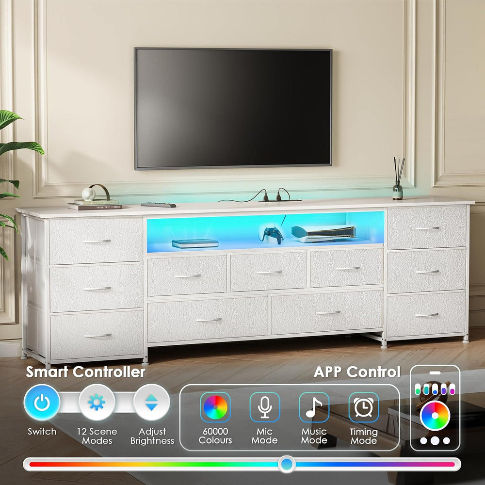 Huuger 70 Inch TV Stand for 75, 80 Inch TV, 11 Drawer Long Dresser with Power...