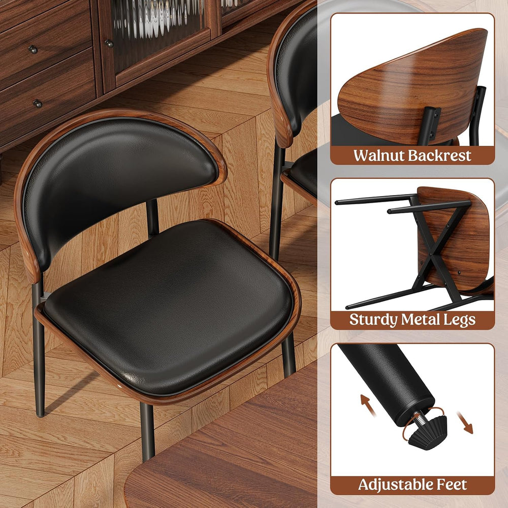 REONEY Dining Chairs Set of 2, Mid-Century Modern Kitchen Chairs, Black