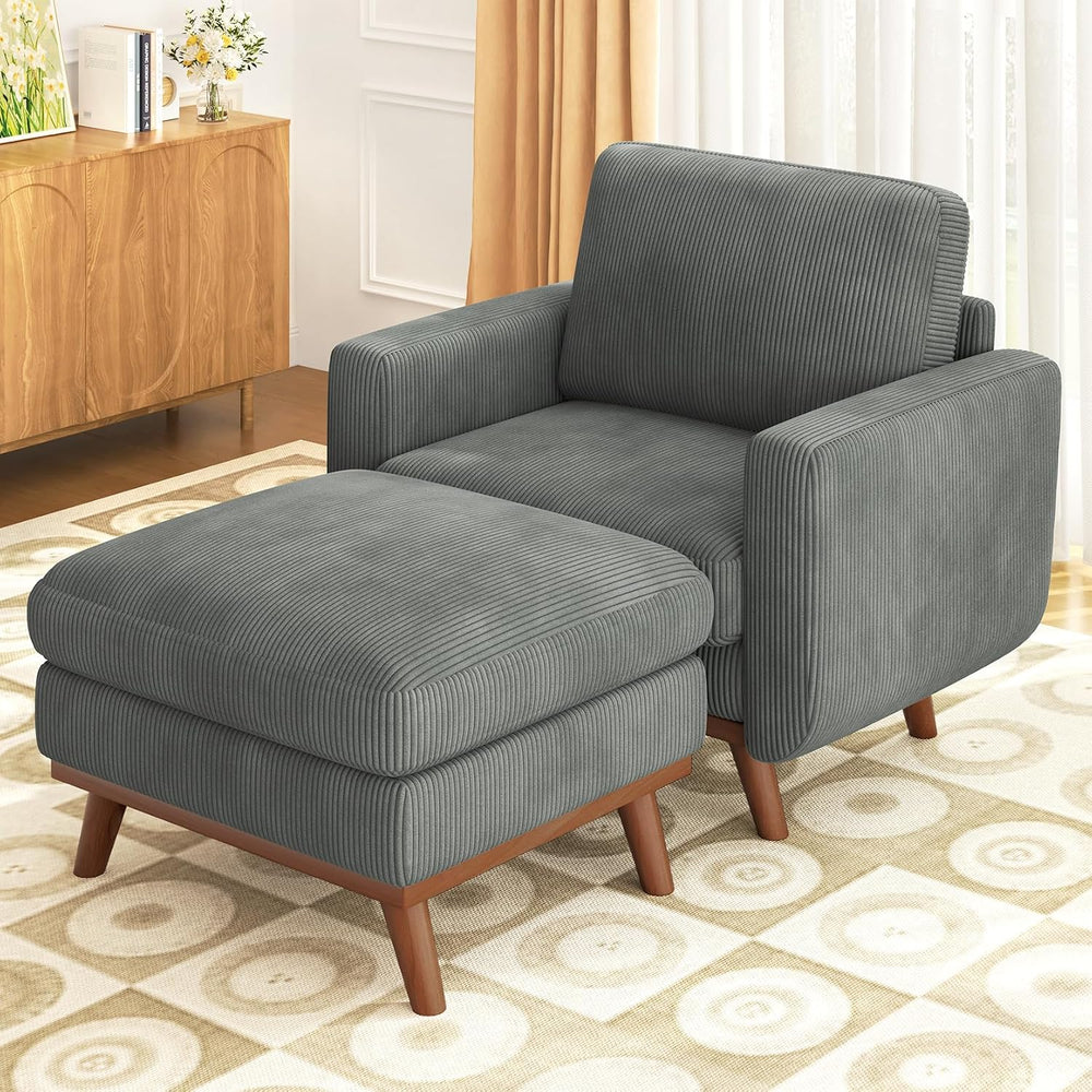 Vesgantti 38.5" Accent Chair with Movable Ottoman, Comfy Corduroy Armcha...