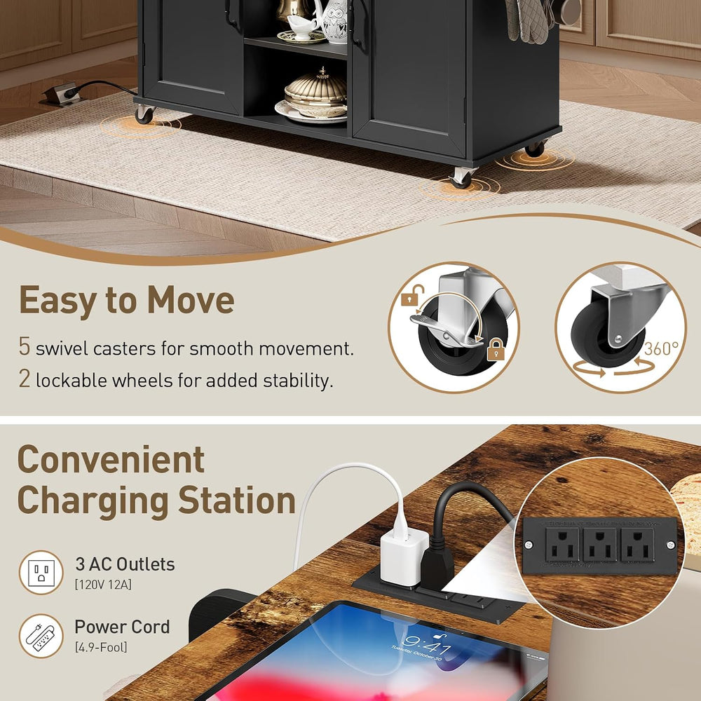 RALGEND Kitchen Island with Power Outlets & Drop Leaf, Kitchen Cart with ...