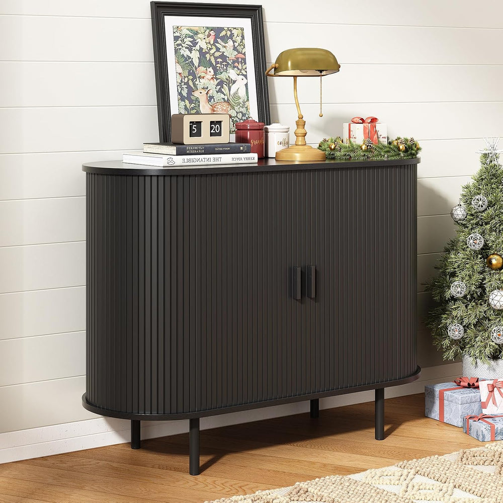 ONBRILL 40" Sideboard Buffet Cabinet, Sliding Door/Adjustable Shelf, Black