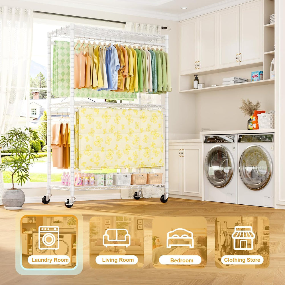 ULIFHOME Rolling Clothes Rack, Clothing Racks for Hanging Clothes, White
