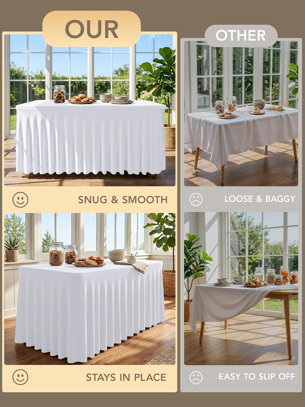 White Spandex Table Cloths for 6 Foot Rectangle Tables 2 Packs