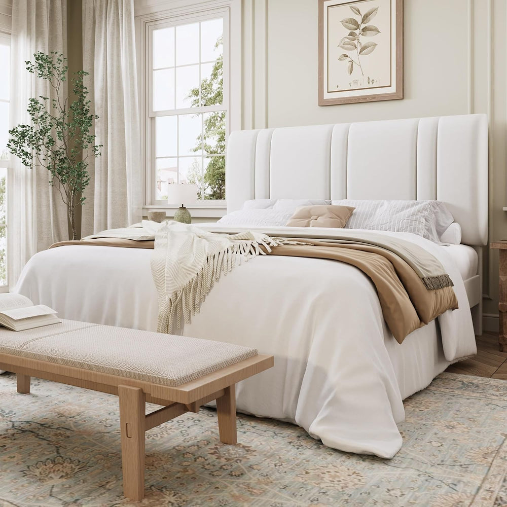 SHA CERLIN Queen Size Velvet Bed Frame with Adjustable Headboard, White