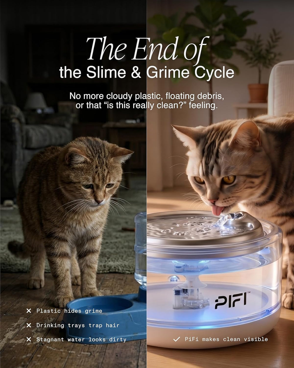 PiFi 4L Cat Water Fountain with Glass Body & Fixed BPA-Free Plastic Base