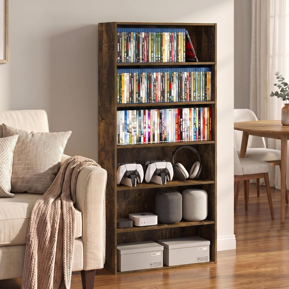 Furinno Basic DVD Shelf, 6-Tier Media Shelf, CD Rack, Amber Pine