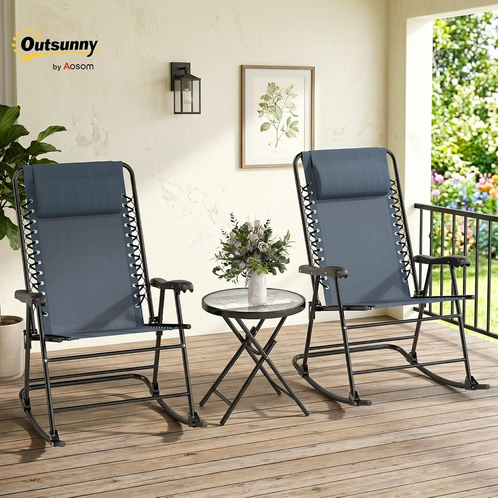 Outsunny 3 Piece Outdoor Rocking Bistro Set, Patio Folding Chair Table Set wi...