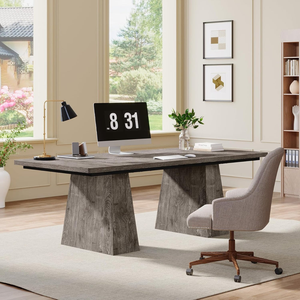 Tribesigns 63-Inch Executive Desk, Large Office Computer Desk with Double Ped...