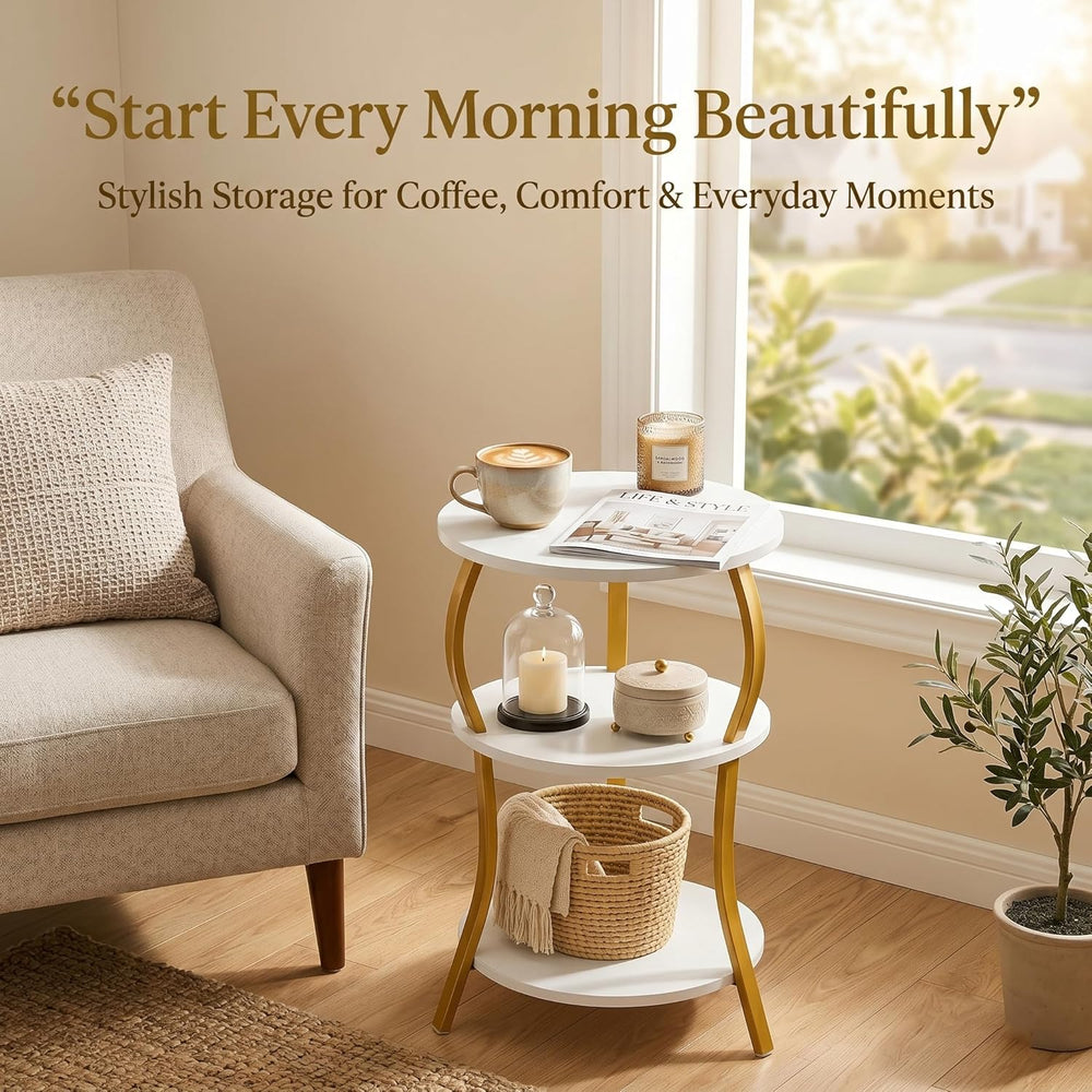Vintage Small Round Side Table,3-Tier Slim Waist End Table for Small Spaces