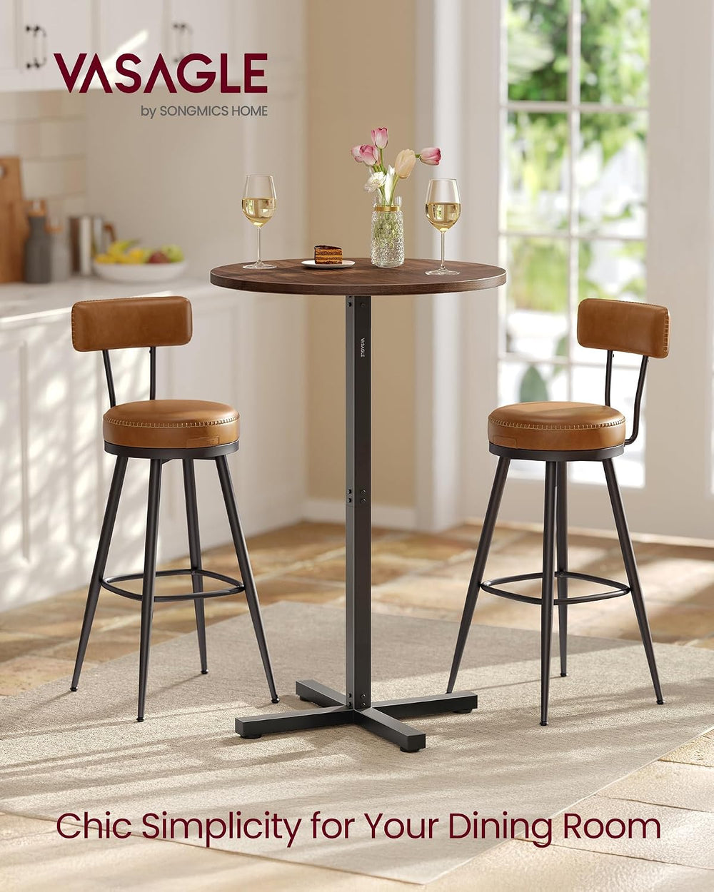 VASAGLE Round Cocktail Table, Set of 2, with Metal Frame and Cross Base