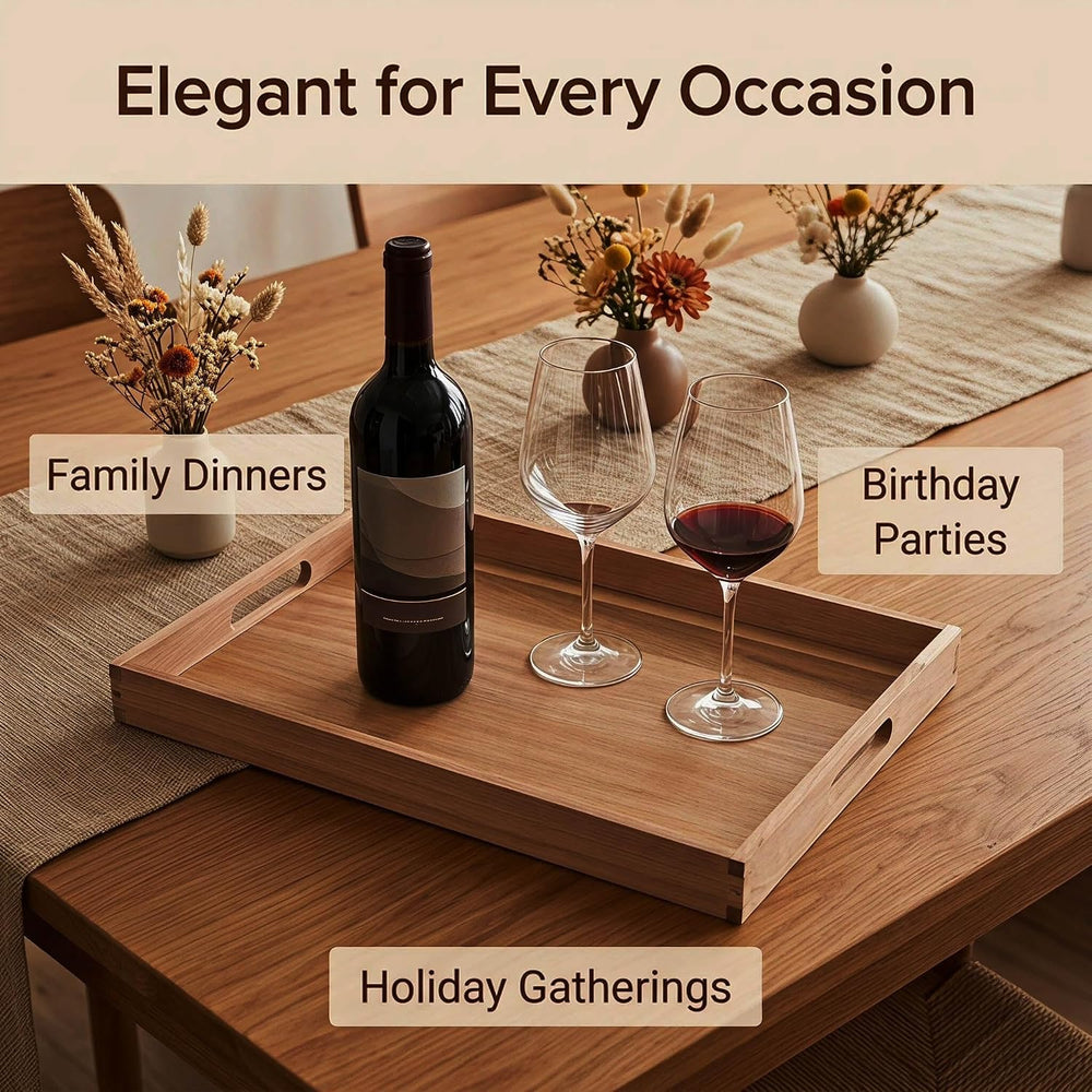 3-piece Set Wooden Serving Tray with Handles (17 Inches) – Decorative Serving...