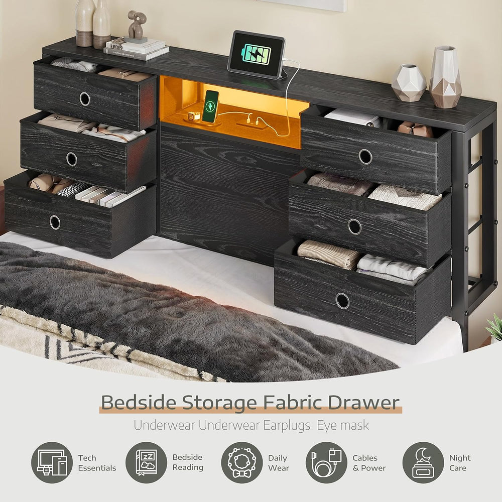 Homkdom King Size Bed Frame with 9 Drawers and Charging Station,Black